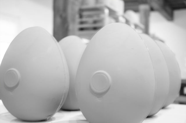 egg bird houses in the studio in production, j schatz