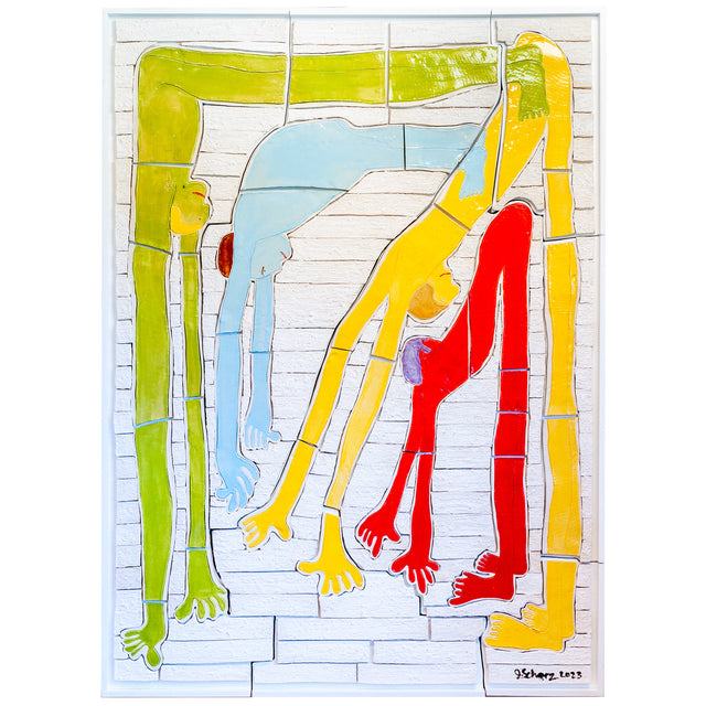 Hold It All Together Mural by Jim Schatz, four figures in green, blue, yellow, and red