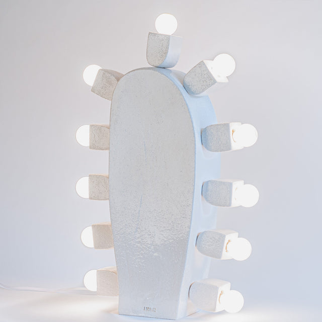 white ceramic Cactus Lamp 1, side view, J Schatz
