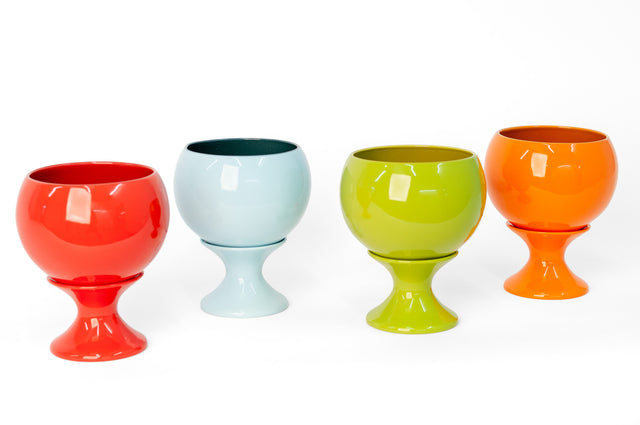 Two-tone glossy stoneware planters in four colorways, J Schatz