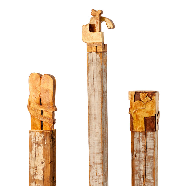 Figures of Presence Totems, 2026, ceramic and wood sculpture series by Jim Schatz and Peter Souza Jr.