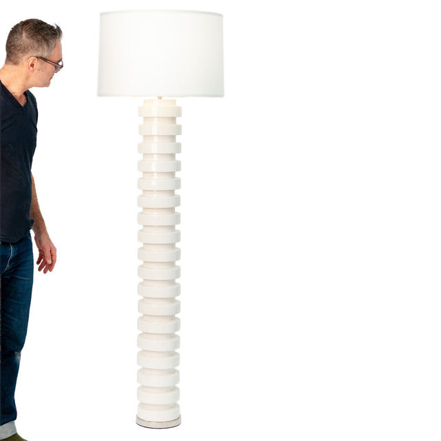 Bright white ceramic Wide Tooth floor lamp, J Schatz.