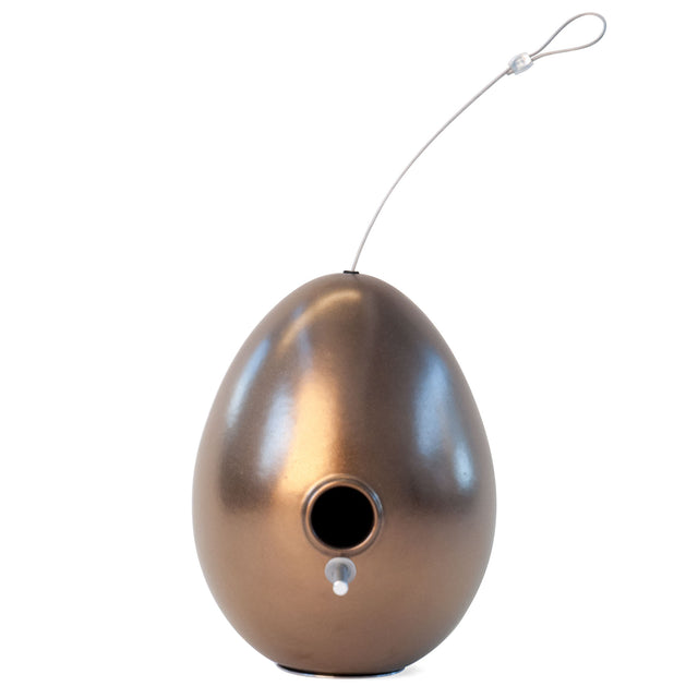 bronze metallic ceramic Egg bird house, J Schatz