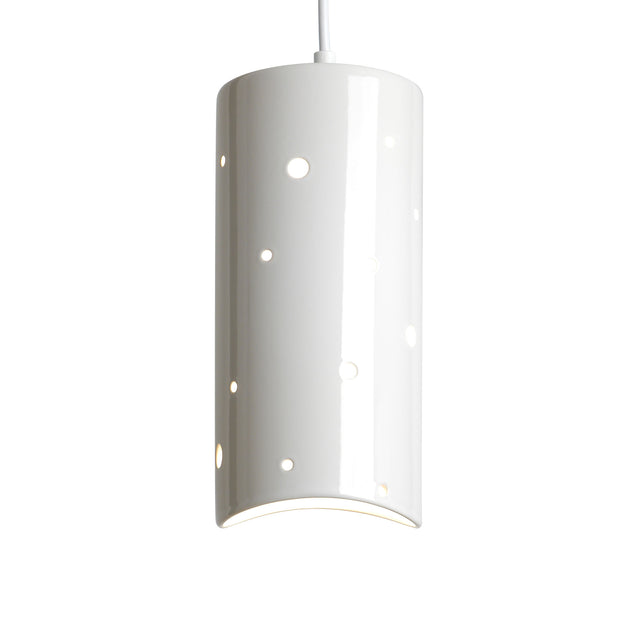 Bright white ceramic Cilindro pendant, J Schatz.