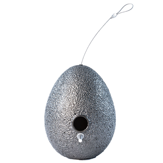 graphite lava ceramic Egg bird house, J Schatz