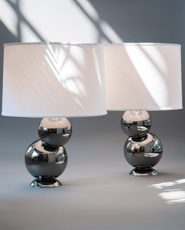 Platinum ceramic Bubble table lamp pair, J Schatz.
