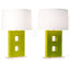 Olive ceramic Figure 8 table lamp pair, J Schatz.