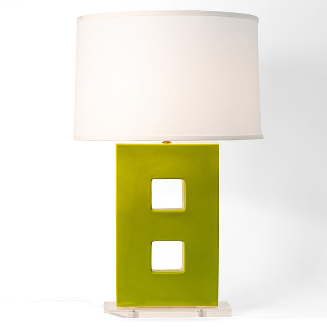 Olive ceramic Figure 8 table lamp pair, J Schatz.