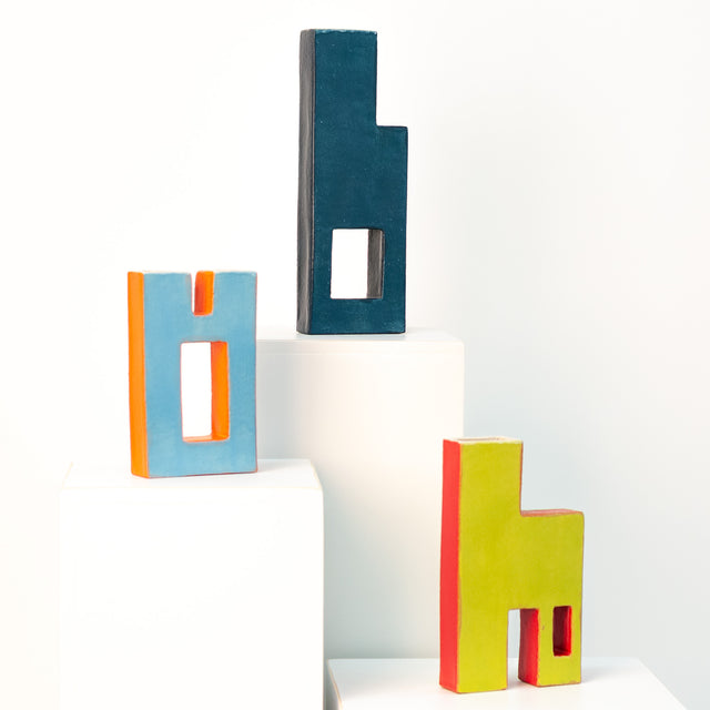 Forma vessels grouped, geometric stoneware forms, J Schatz