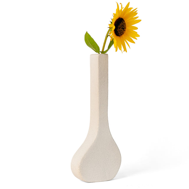 Textured white stoneware Organica Stem vessel holding a flower, J Schatz