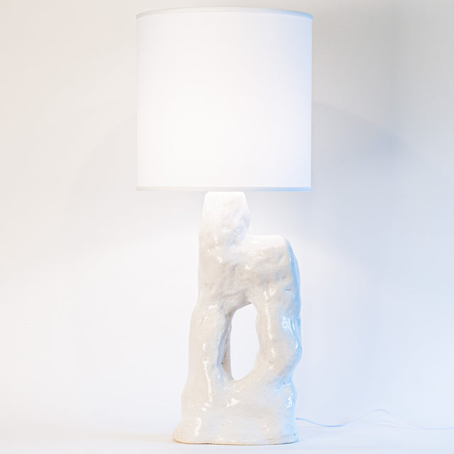 Textured white ceramic amorphous table lamp, J Schatz.