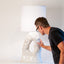 Textured white ceramic amorphous table lamp, J Schatz.