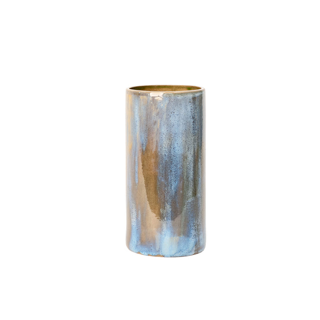 Mineral blue hand-glazed cylindrical stoneware Cilindro vessel, J Schatz