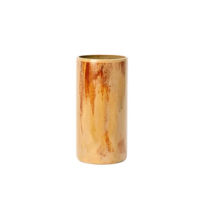 Ochre rust hand-glazed cylindrical stoneware Cilindro vessel, J Schatz
