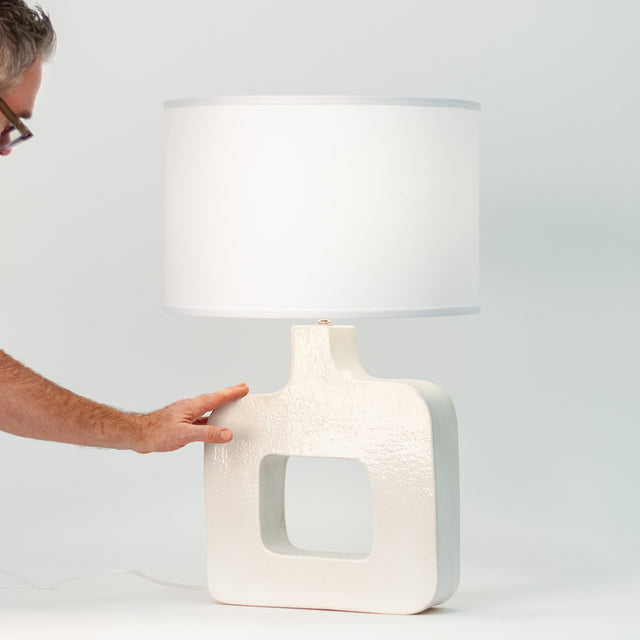 Textured white ceramic Form Study table lamp, J Schatz.