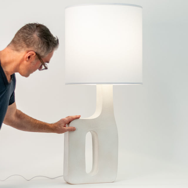 Textured white ceramic Form Study table lamp, J Schatz.