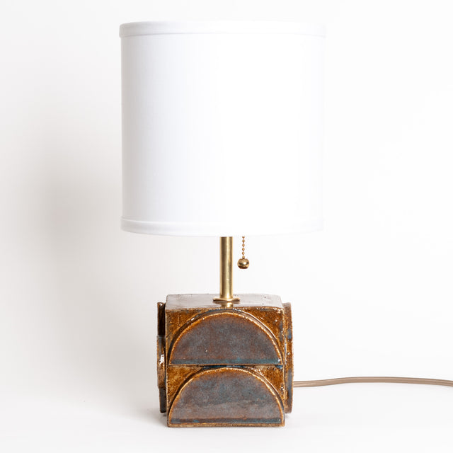 Geometria ceramic table lamp in cocoa blue metallic, base, J Schatz