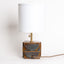 Geometria ceramic table lamp in cocoa blue metallic, lit, J Schatz