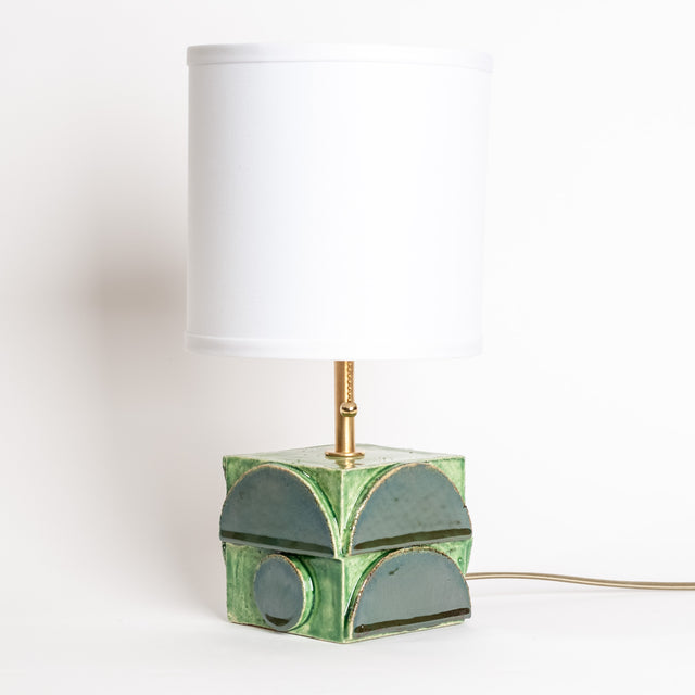 Geometria ceramic table lamp in sage green metallic, J Schatz
