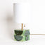 Geometria ceramic table lamp in sage green metallic, side view, J Schatz