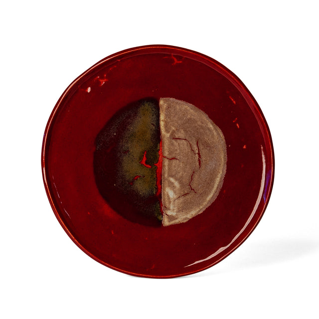 One-of-a-kind glazed stoneware Geometria platter, glaze 12/43 over 59, J Schatz