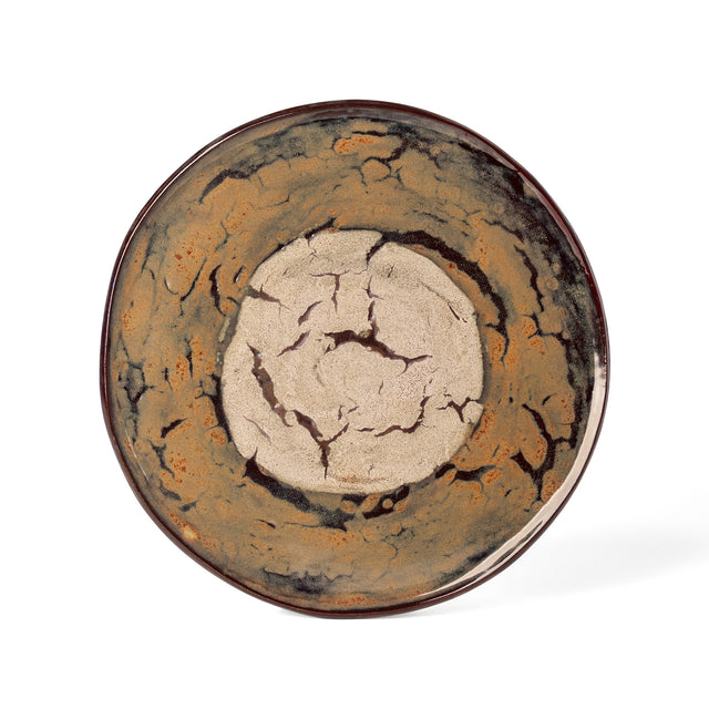 One-of-a-kind glazed stoneware Geometria platter, glaze 43 over 46, J Schatz