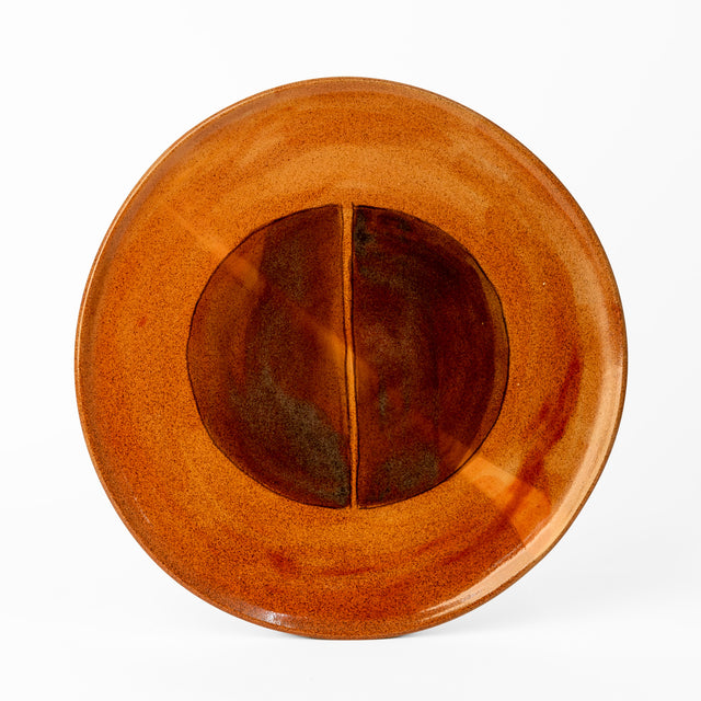 One-of-a-kind glazed stoneware Geometria platter, 13", glaze 20 over 55, J Schatz