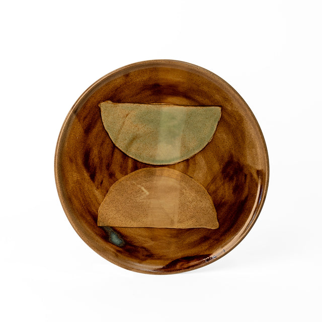 One-of-a-kind glazed stoneware Geometria platter, 11", glaze 28/40 over 20, J Schatz