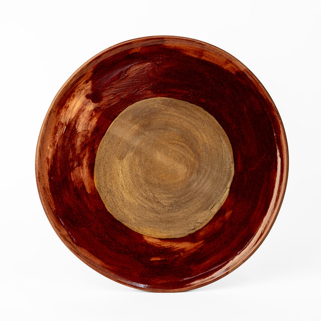 One-of-a-kind glazed stoneware Geometria platter, 13", glaze 28 over 59, J Schatz