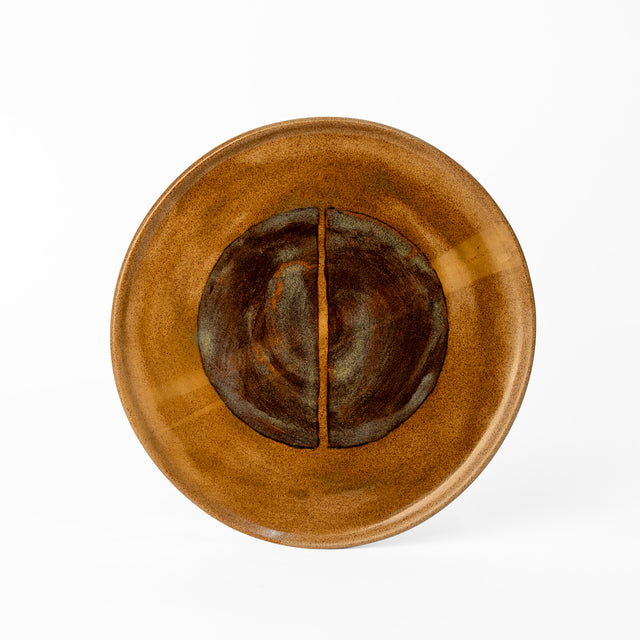 One-of-a-kind glazed stoneware Geometria platter, 11", glaze 33 over 25, J Schatz