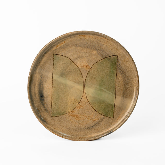 One-of-a-kind glazed stoneware Geometria platter, 11", glaze 40 over 72, J Schatz