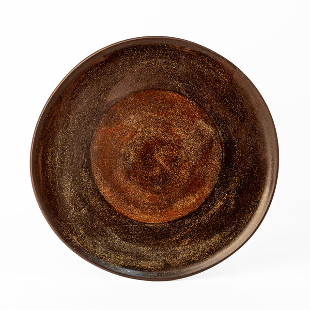 One-of-a-kind glazed stoneware Geometria platter, 13", glaze 55 over 30, J Schatz