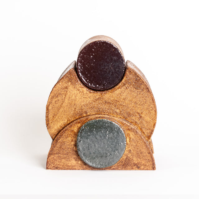 Cocoa gray and plum glazed stoneware Geometria vessel with lid, J Schatz