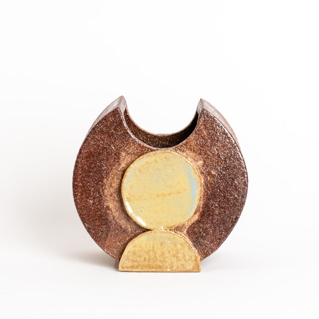 Cocoa, yellow, ash, and blue glazed stoneware Geometria vessel, J Schatz
