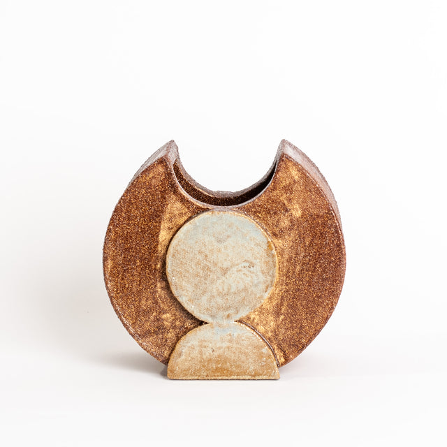 Cocoa, yellow, ash, and blue glazed stoneware Geometria vessel, J Schatz