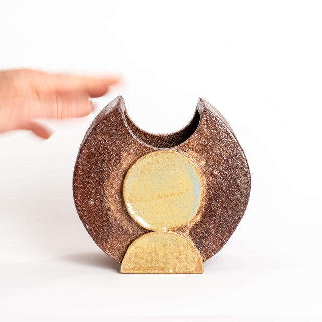 Cocoa, yellow, ash, and blue glazed stoneware Geometria vessel, J Schatz