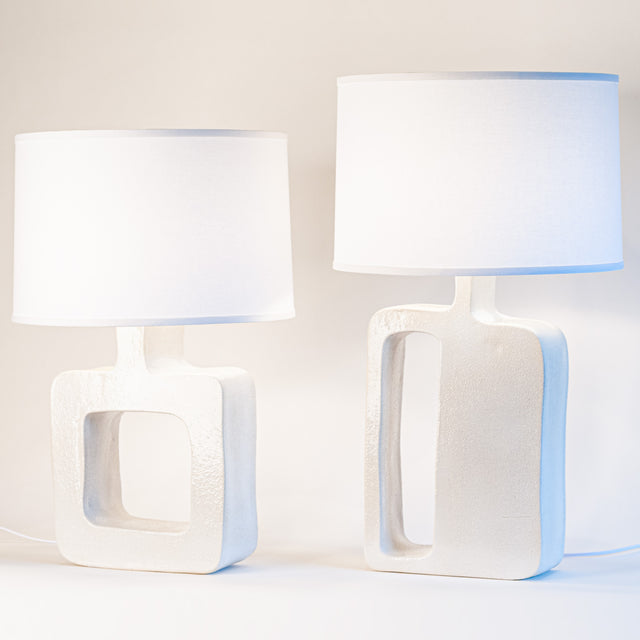 Textured white ceramic Form Study table lamps, J Schatz.