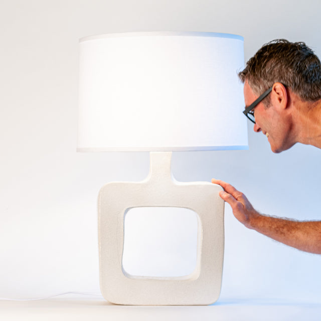 Textured white ceramic Form Study table lamp, J Schatz.