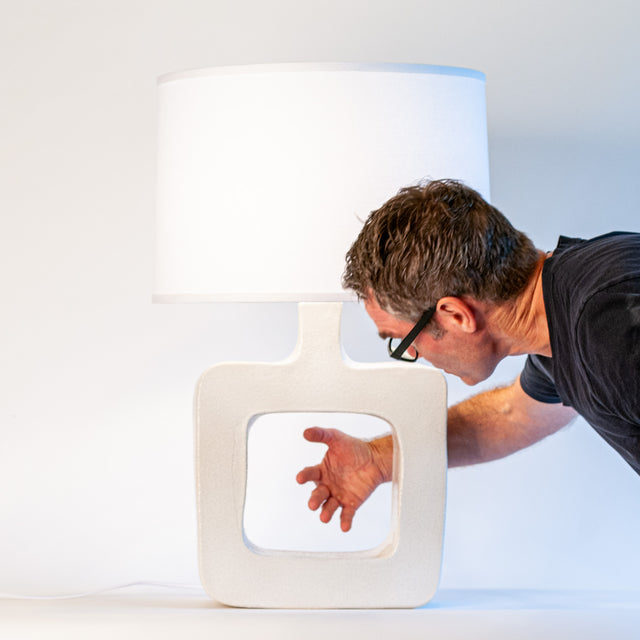 Textured white ceramic Form Study table lamp, J Schatz.