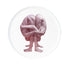 Photographic transfer of a seated figure with knees drawn up and arms wrapped on stoneware Gestures plate, J Schatz.