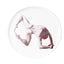 Photographic transfer of a standing backbend folded to the feet on stoneware Gestures plate, J Schatz.