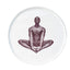 Photographic transfer of a seated figure with soles together on stoneware Gestures plate, J Schatz.