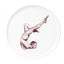 Photographic transfer of a shoulder stand with one leg extended on stoneware Gestures plate, J Schatz.