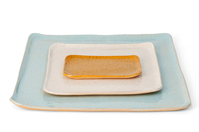 Slab-built stoneware Mod platter set, J Schatz