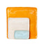 Orange, white, and light aqua slab-built stoneware Mod platter set, J Schatz