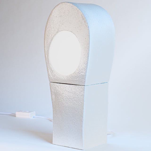 white ceramic Cactus Lamp 2, lit, J Schatz