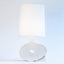 white ceramic Wedge table lamp with linen shade, J Schatz