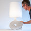 white ceramic Wedge table lamp, detail, J Schatz