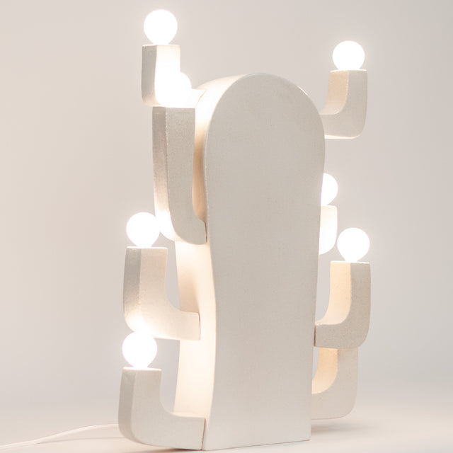 white ceramic Cactus Lamp 3, side view, J Schatz