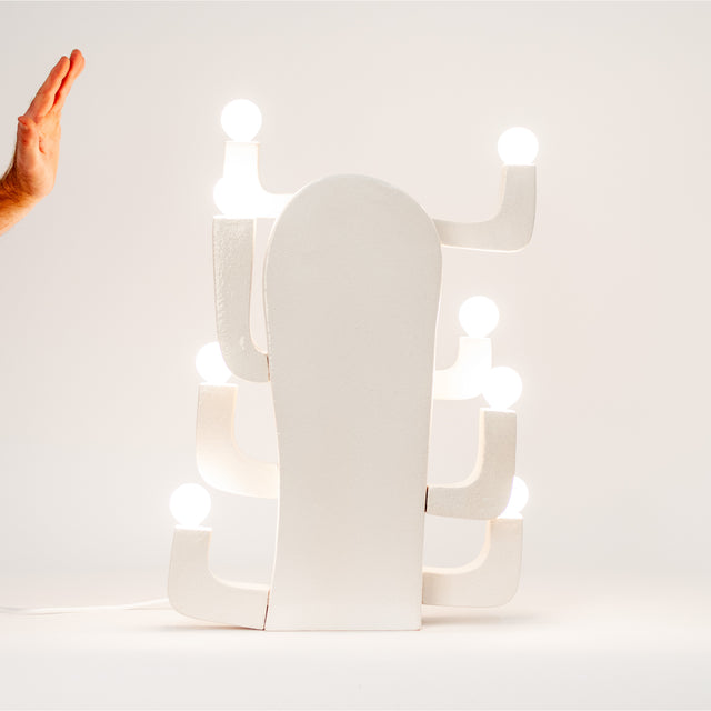 white ceramic Cactus Lamp 3, profile, J Schatz